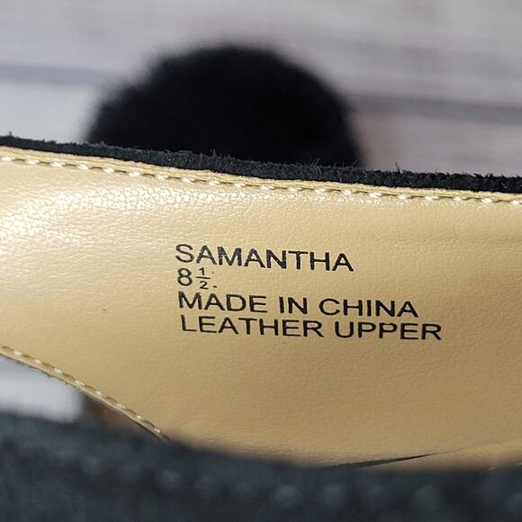 Gunmetal Samantha Pointed Toe Slingback Flats with Pom Pom Black Suede | 8.5 - Picture 9 of 10